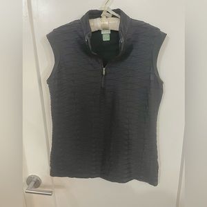 Nancy Lopez Black Sleeveless 1/4 Zip Polo Stretch Cable Style Golf Shirt Medium